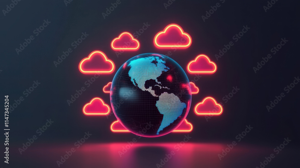 Aufkleber digital globe surrounded by glowing clouds, representing connectivity and technology. vibrant colors
