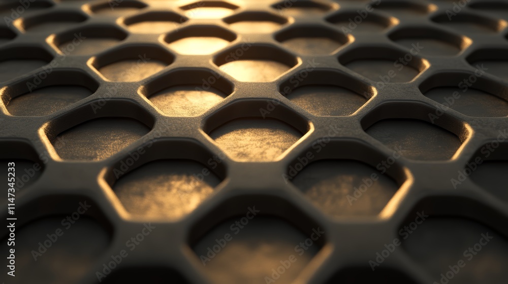 Poster abstract closeup, light beams through perforated metal surface, creating intriguing patterns of ligh