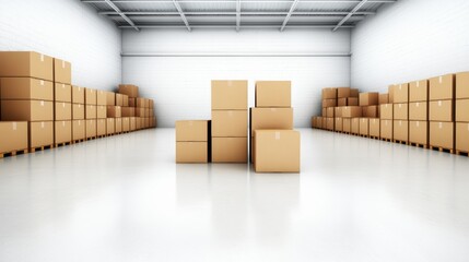 Room filled with cardboard boxes and a closed door, moving, storage, or relocation concept
