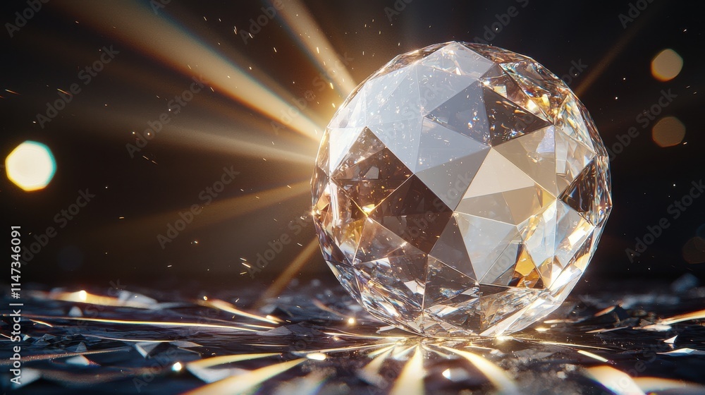 Poster refraction of light in a multifaceted crystal orb studio setting high-definition image luxurious env