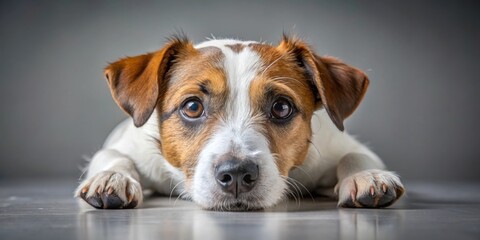 Sad Jack Russell lying down and looking forlorn , sad, dog, Jack Russell, lying, looking, forlorn, depressed, despondent