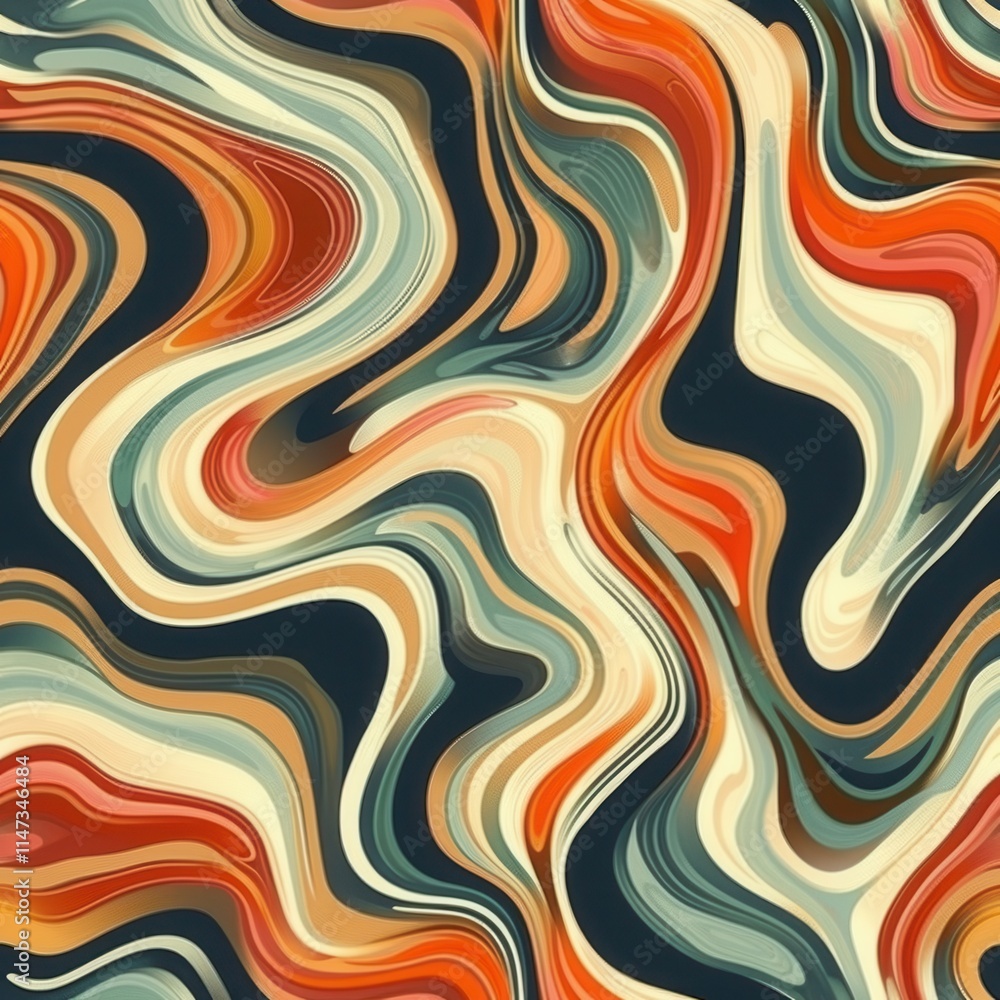 Fototapete colorful abstract wavy pattern with shades of orange, cream, and blue creating a dynamic visual expe