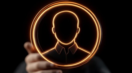 Luminous portrait within a glowing orb, man holds circle of light containing the face of another, evoking mystery and intrigue