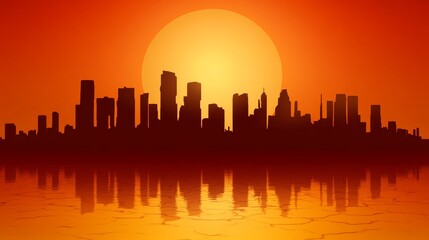 Obraz premium Spectacular sunset over a modern city skyline, breathtaking urban panorama