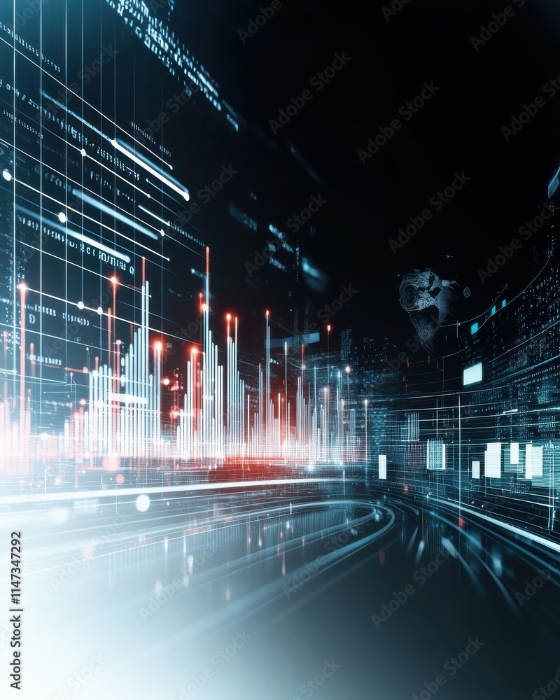 Poster dynamic tech grid visualization with scattered light points in a futuristic setting
