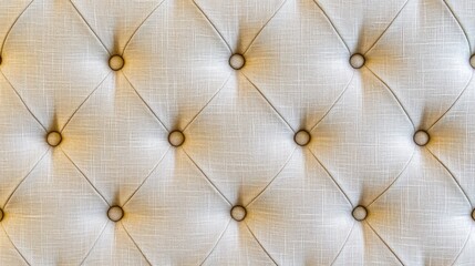Elegant close-up of a soft, tufted fabric texture featuring intricate button details in a neutral tone for interior design and textile applications.