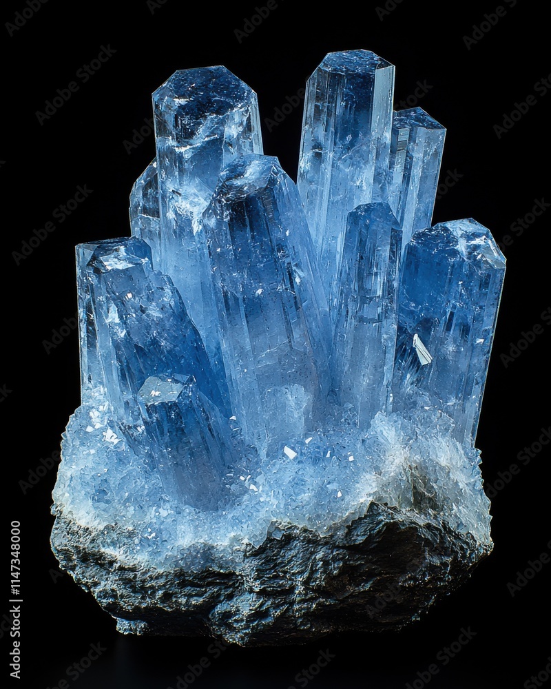 Poster raw kyanite crystal formation with sharp blades studio setting high-quality close-up dark background