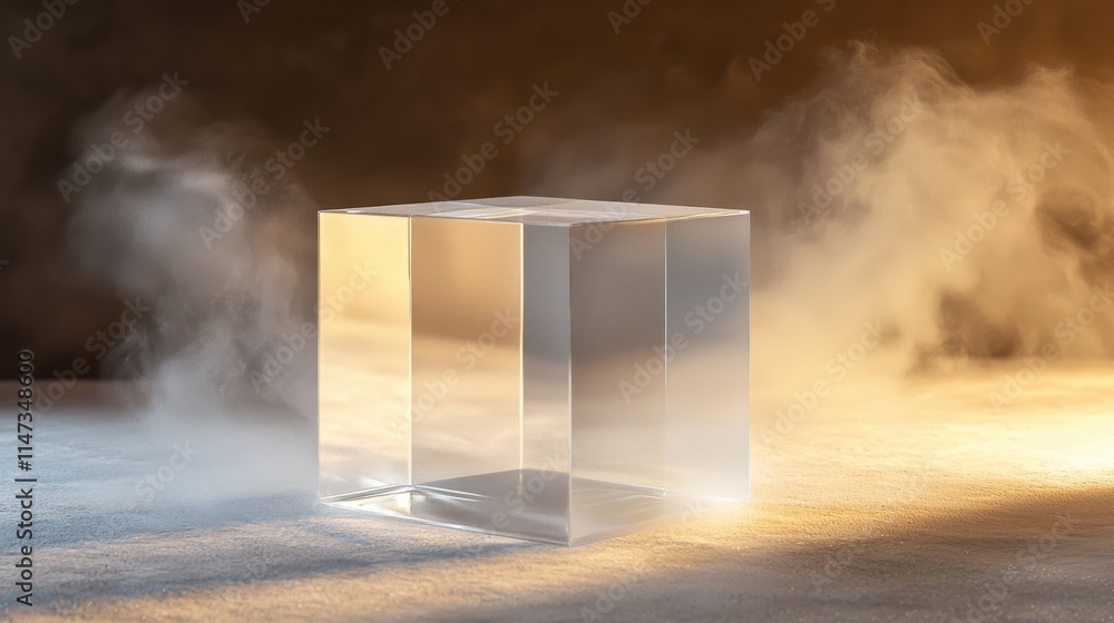 Poster light refraction through transparent glass cube in studio setting artistic minimalist environment cl