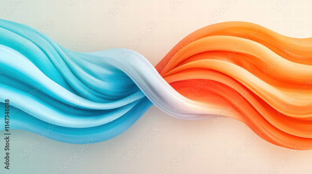 Poster vivid swirl of liquid colors in blue and orange, creating dynamic flow. smooth gradients and intertw