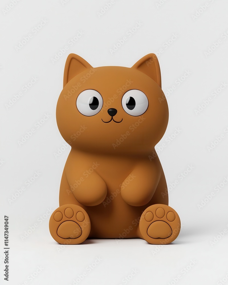 Poster playful simplified tabby kitten toy studio setting 3d model bright environment front view cute conce