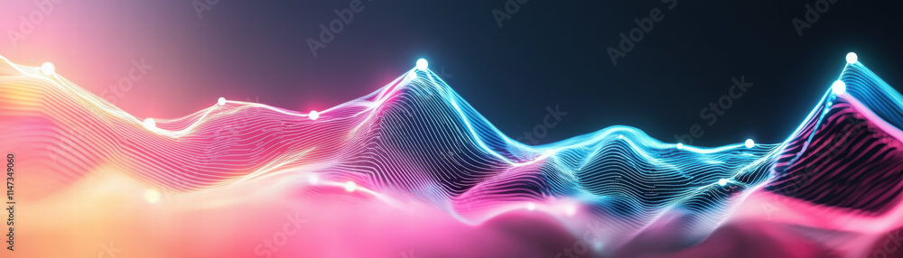 Poster vibrant abstract digital landscape with neon tones and flowing lines, creating dynamic visual experi