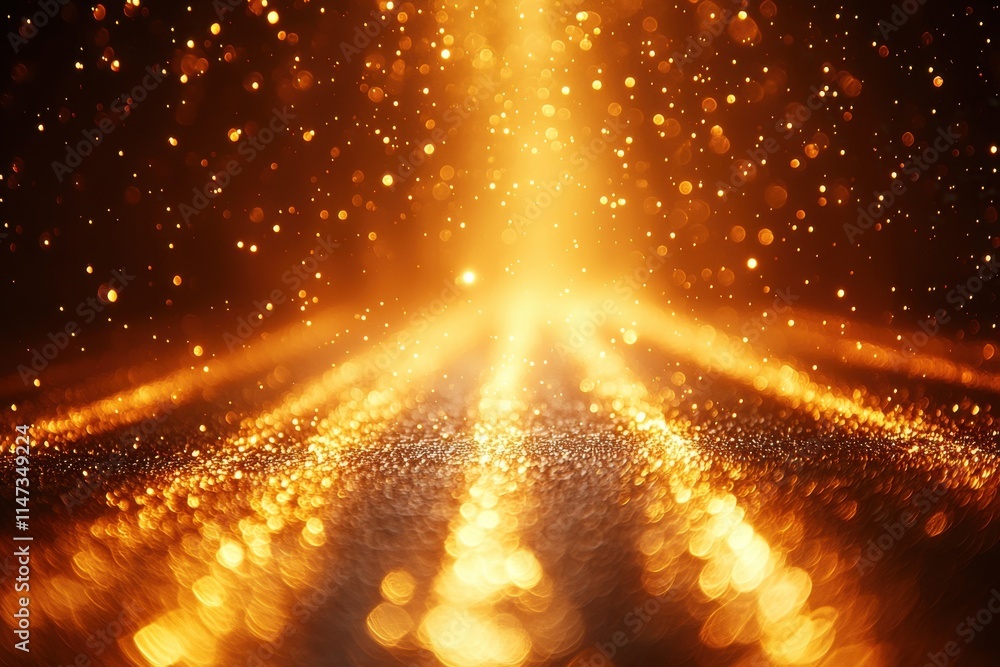 Poster dynamic light trails in warm hues abstract art digital composition studio environment upward perspec