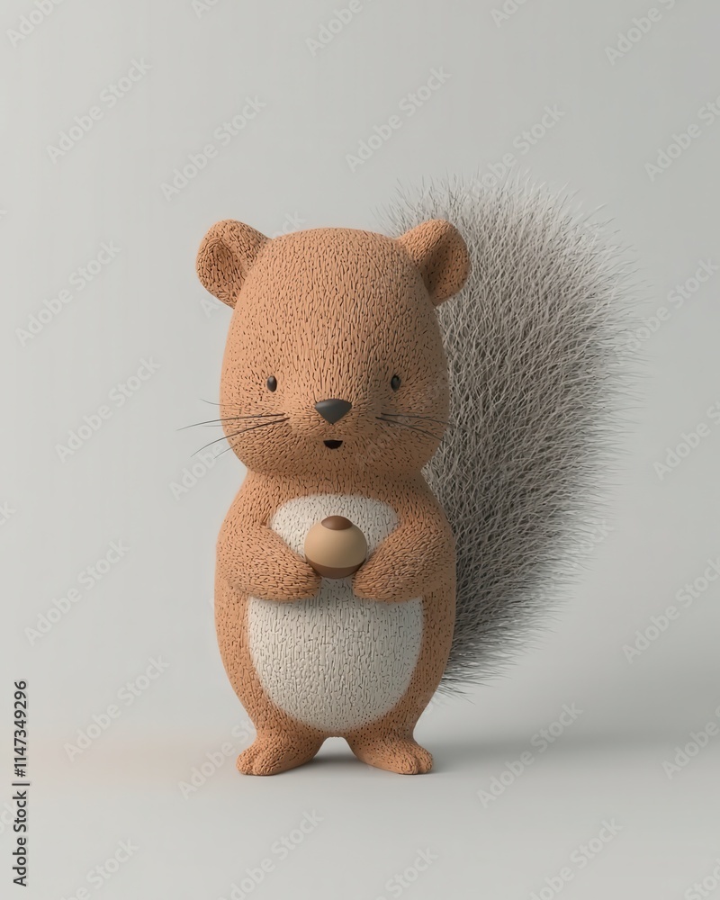 Poster Playful squirrel holding tiny acorn studio setting 3d model minimalist design close-up whimsical concept