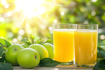 Fototapeta premium Glasses of Yellow Apple Juice Resting on the Table
