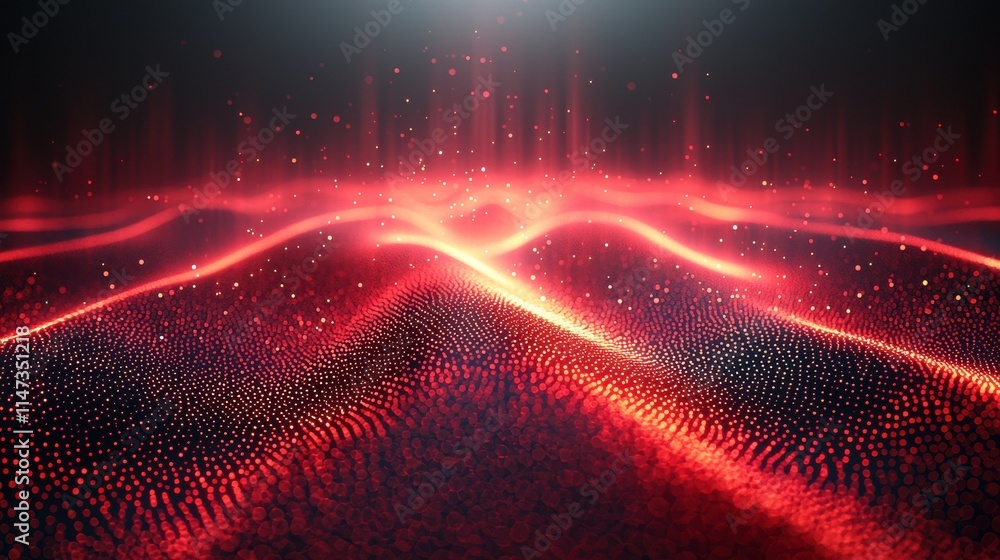 Poster dynamic red light trails ascending in flame-like patterns digital art abstract environment futuristi