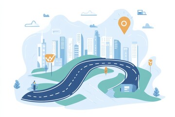Act as you are inforgraphic designer, draw illustrator tool create inforgraphic about road map of business, company revenue growth. Color tone are pastel blue, light blue, green, white