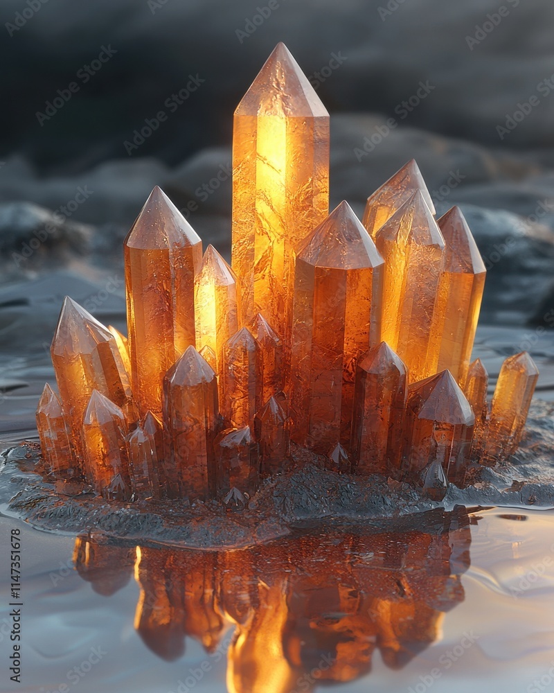 Poster raw gemstone cluster submerged in liquid creating stunning visuals nature close-up view fantasy conc