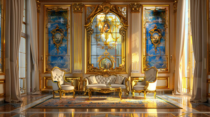 Fototapeta premium Luxury House Golden Interior, world architecture day, first Monday of October, Generative Ai