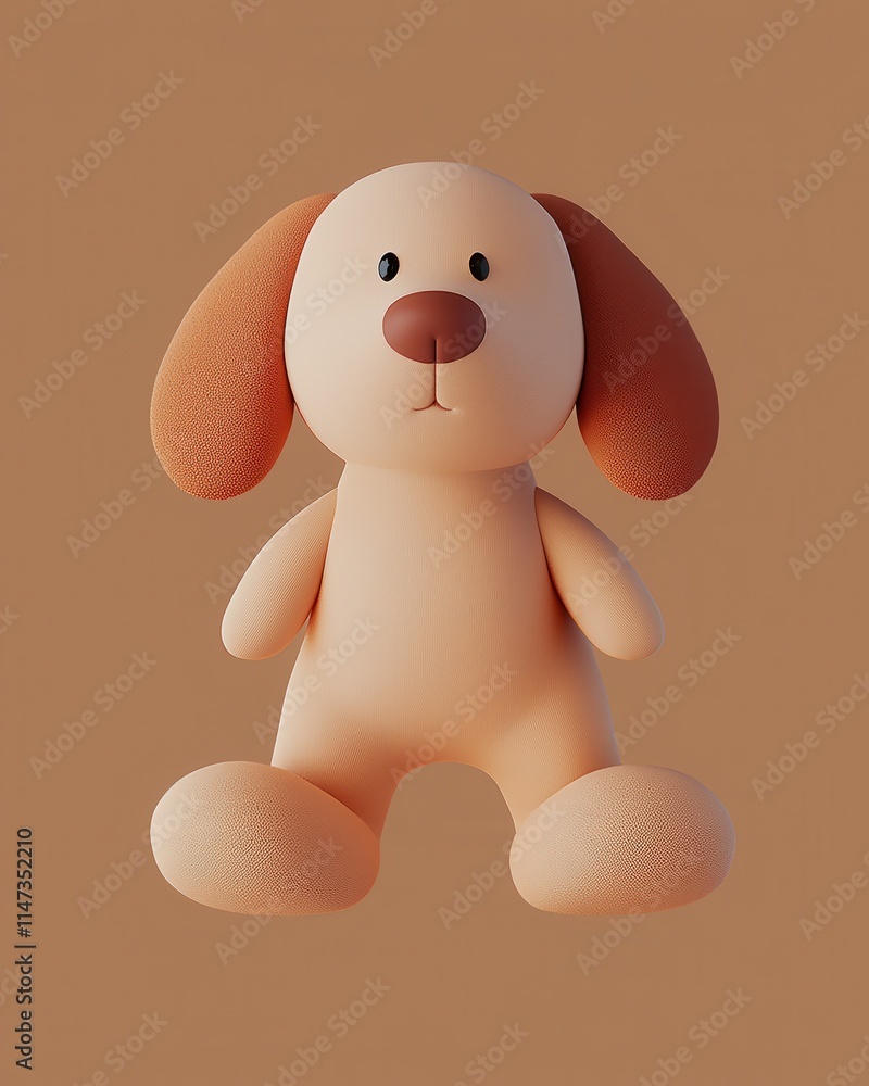 Poster minimalistic floppy-eared puppy toy studio setting 3d soft environment front view cute concept desig
