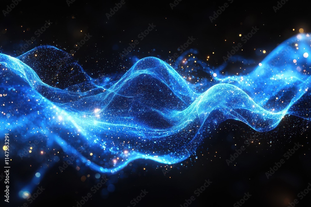 Poster pulsating electric blue light waves in motion abstract digital art dark background dynamic visuals c