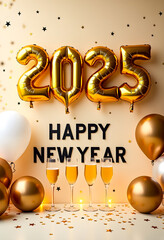 Happy New Year 2025 Celebration with Champagne