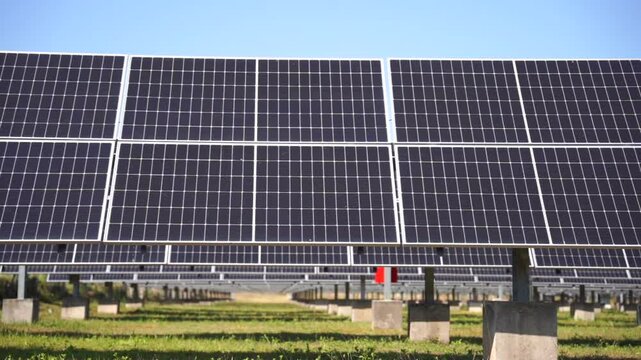 Solar power plant(solar cell) on summer season, hot climate causes increased power production, Alternative energy to conserve the world's energy, Photovoltaic module idea for clean energy production.