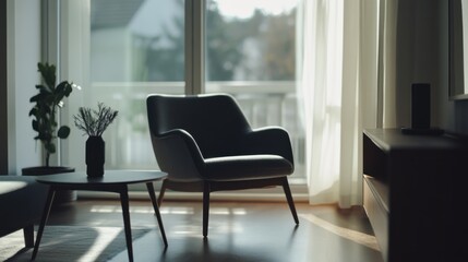 Minimalist living room with sleek, modern furnishings. Featuring clean lines and spacious layout