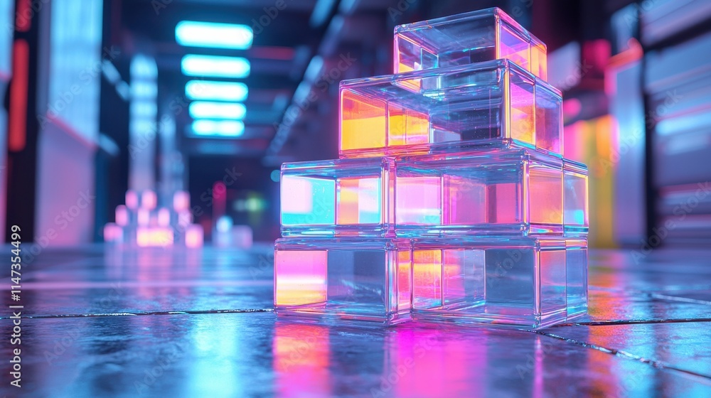 Poster dynamic color refraction display modern urban gallery digital art installation contemporary space gr