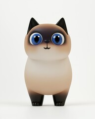 Playful siamese kitten with oversized blue eyes studio setting 3d art minimalist design front view cute concept