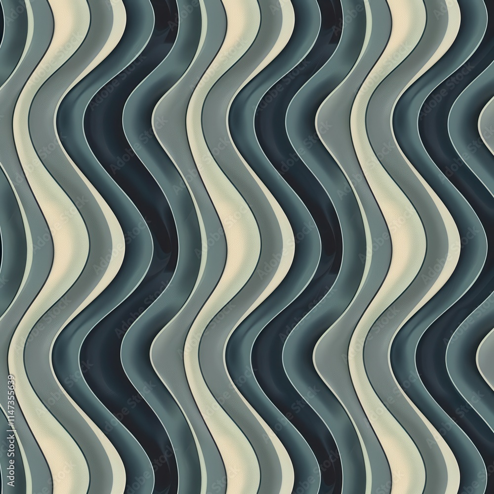 Aufkleber Wave patterns in shades of blue and beige create a stylish textured background with depth and movement. Generative AI