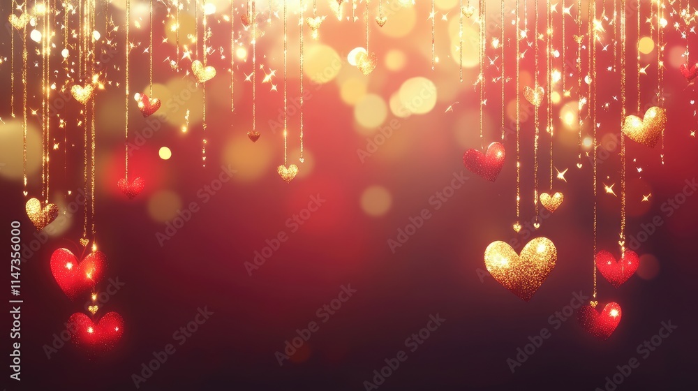 Poster Sparkling Heart Decorations with Glowing Bokeh Background