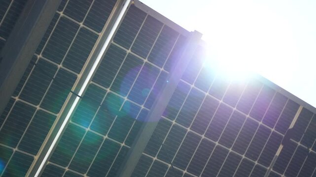 Solar power plant(solar cell) on summer season, hot climate causes increased power production, Alternative energy to conserve the world's energy, Photovoltaic module idea for clean energy production.