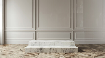 Square Marble Display Podium in Minimalist Beige Elegant Interior