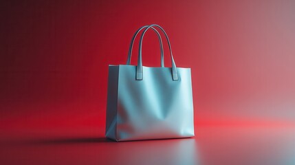 A stylish light blue tote bag displayed against a gradient red background, emphasizing modern design and functionality.