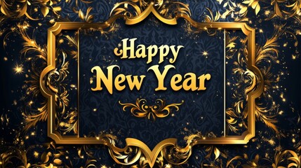 Golden Frame Happy New Year Festive Design