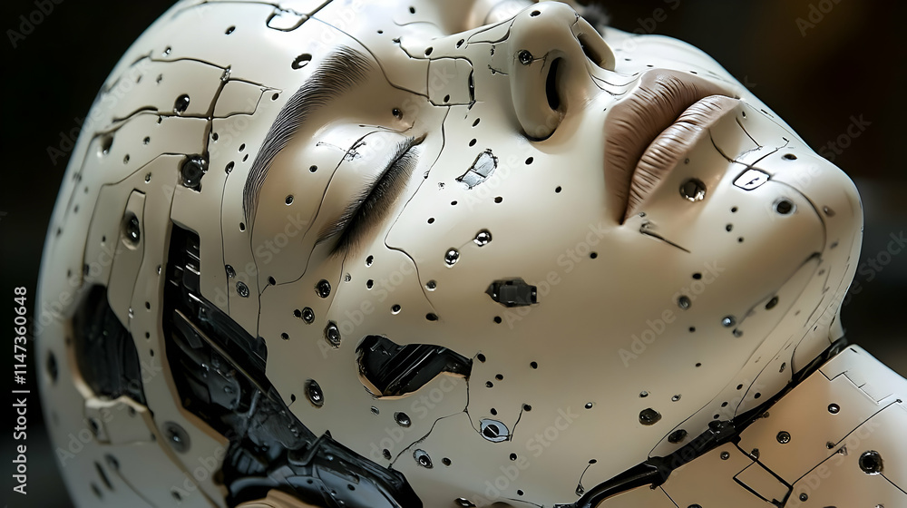 Poster robot head shows artificial intelligence and machine learning