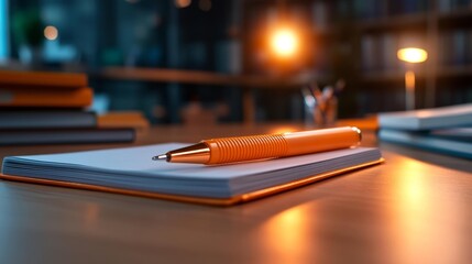 Orange Highlighter Pen on a Notebook. Generative AI