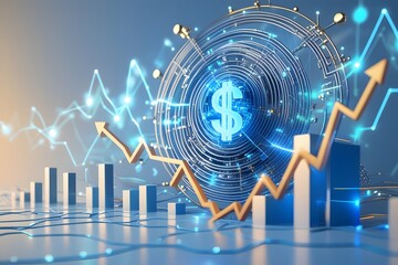 Financial concept background, internet network, profit increase visual graphic.