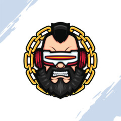 The Angry Mohawk Guy Cyberpunk Head with Golden Chain Vector Mascot