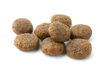 Dry pet food granules isolated on white
