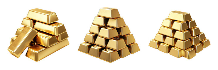 Golden Bars and Pyramids Symbolizing Wealth and Prosperity Isolated on transparent background