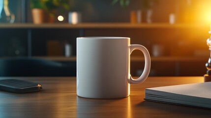 Fototapeta premium White Mug Mockup in Warm Light. Generative AI