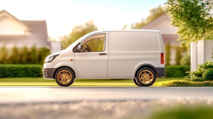 Minimalist White Delivery Van on a Curb. Generative AI