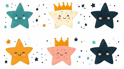Cute Stars Shine Brightly in the Night Sky