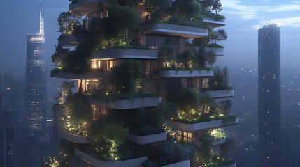 A sustainable urban development project with newly planted trees and greenery integrated into the design, showcasing the importance of green spaces in cities 