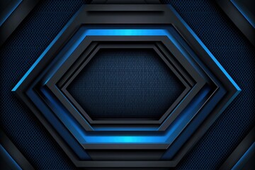 Obraz premium Modern Abstract Background with Hexagonal Layers and Blue Neon Light Effects, Perfect for Technology Themes, Wallpapers, and Graphic Design Projects with a Stylish Edge