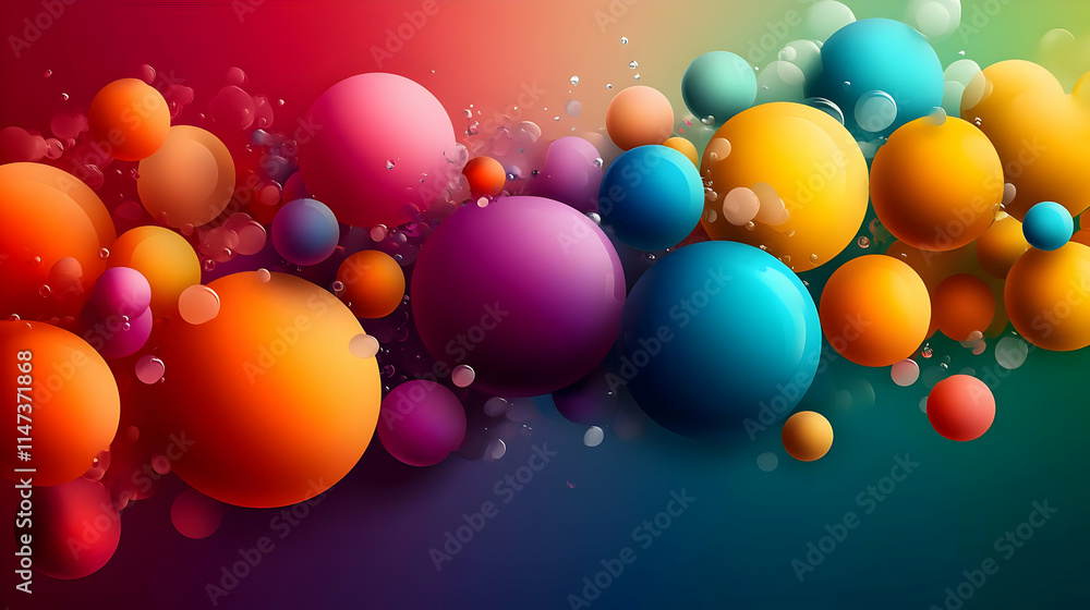 Poster colorful spheres float and interact dynamically