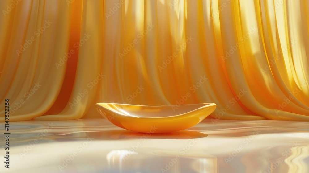 Aufkleber an abstract representation featuring a yellow plate set against flowing yellow fabric, capturing lig