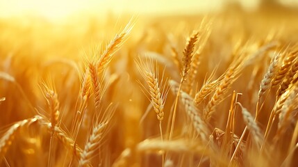 Wheat field. Ears of golden wheat close up. Rich harvest Concept.