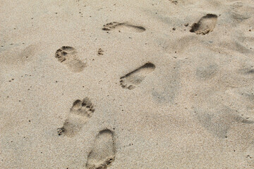 Portrait of human footprints on the beach sand